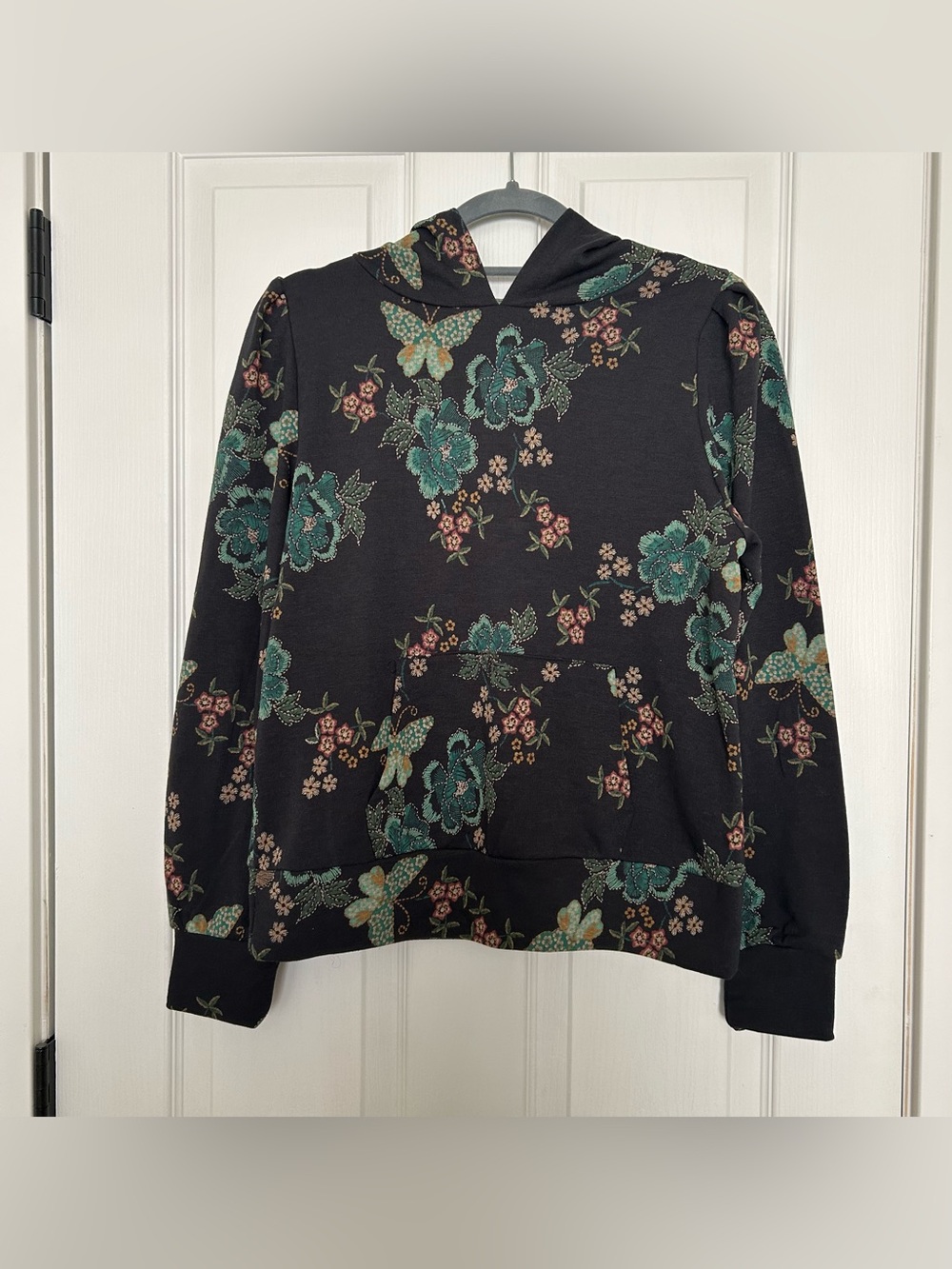 LC Lauren Conrad Floral Hoodie - Black with Teal & Pink Flowers